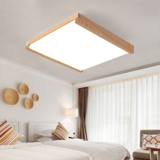 Simplicity Quad Shape Acrylic Flush Mount Ceiling Light For Bedroom - Wood Finish / 14 Warm