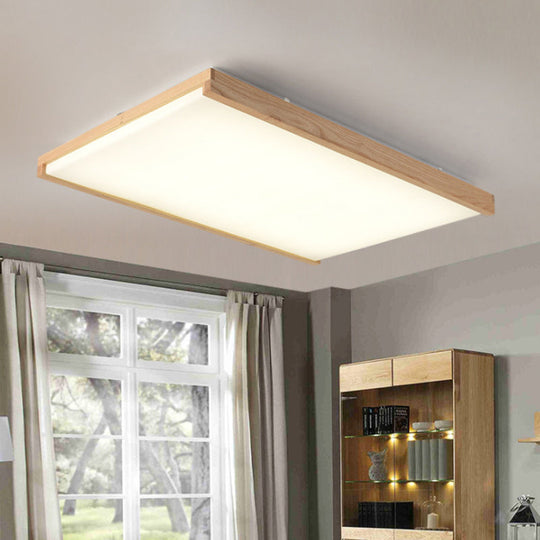 Simplicity Quad Shape Acrylic Flush Mount Ceiling Light For Bedroom - Wood Finish / 37.5 White