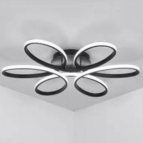 Metal Flower Led Flush Mount Ceiling Light For Living Room - Minimalistic & Semi Design Black / 23