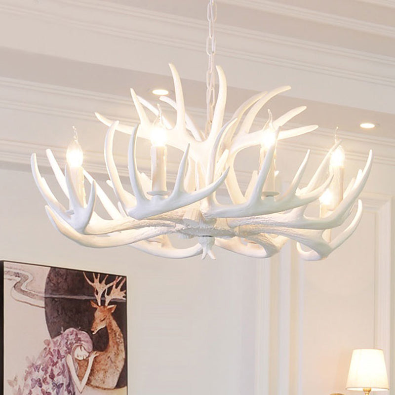 Rustic Resin Antler Chandelier - Artfully Crafted Hanging Light With Exposed Bulb Design