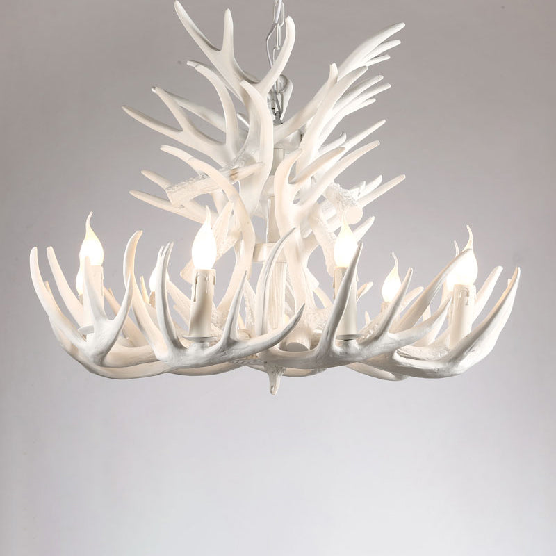 Rustic Resin Antler Chandelier - Artfully Crafted Hanging Light With Exposed Bulb Design