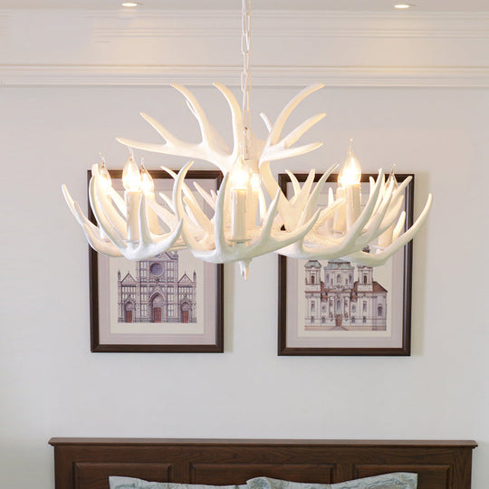 Rustic Resin Antler Chandelier - Artfully Crafted Hanging Light With Exposed Bulb Design