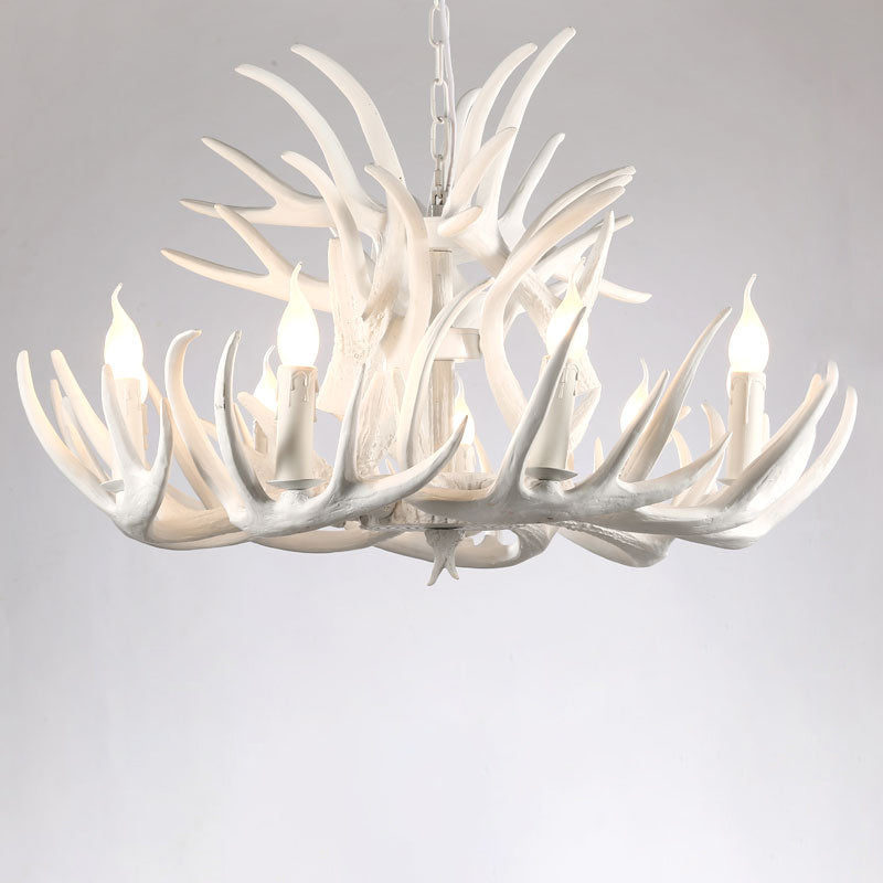 Rustic Resin Antler Chandelier - Artfully Crafted Hanging Light With Exposed Bulb Design