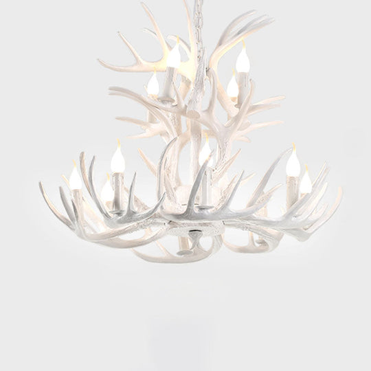 Rustic Resin Antler Chandelier - Artfully Crafted Hanging Light With Exposed Bulb Design 12 / White