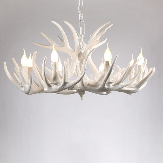 Rustic Resin Antler Chandelier - Artfully Crafted Hanging Light With Exposed Bulb Design