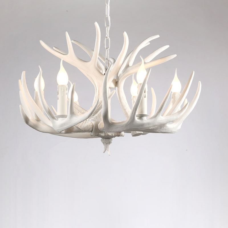 Rustic Resin Antler Chandelier - Artfully Crafted Hanging Light With Exposed Bulb Design