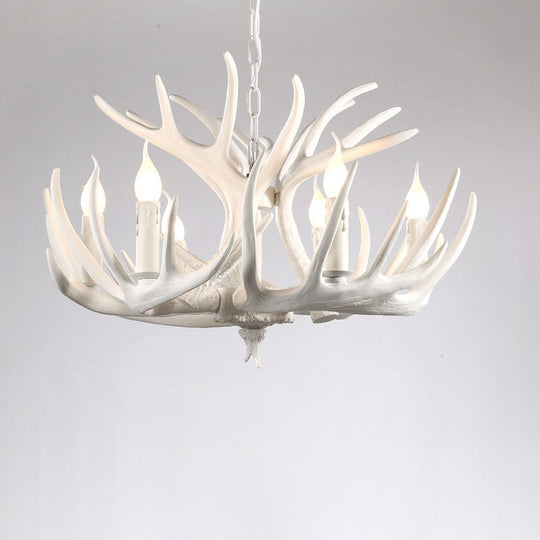 Rustic Resin Antler Chandelier - Artfully Crafted Hanging Light With Exposed Bulb Design 6 / White