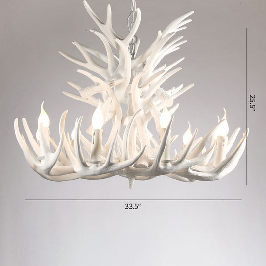 Rustic Resin Antler Chandelier - Artfully Crafted Hanging Light With Exposed Bulb Design