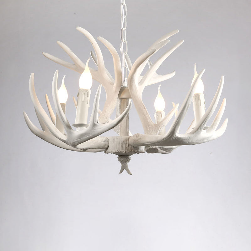 Rustic Resin Antler Chandelier - Artfully Crafted Hanging Light With Exposed Bulb Design 4 / White