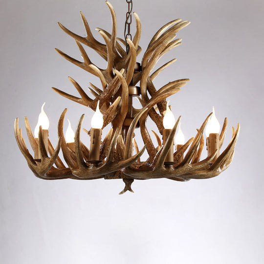 Rustic Resin Antler Chandelier - Artfully Crafted Hanging Light With Exposed Bulb Design