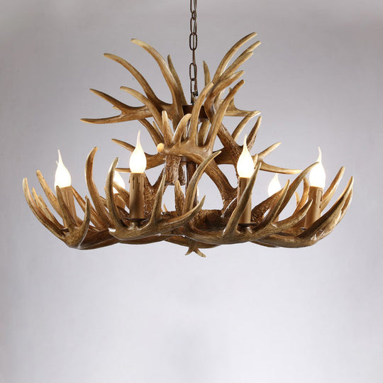 Rustic Resin Antler Chandelier - Artfully Crafted Hanging Light With Exposed Bulb Design