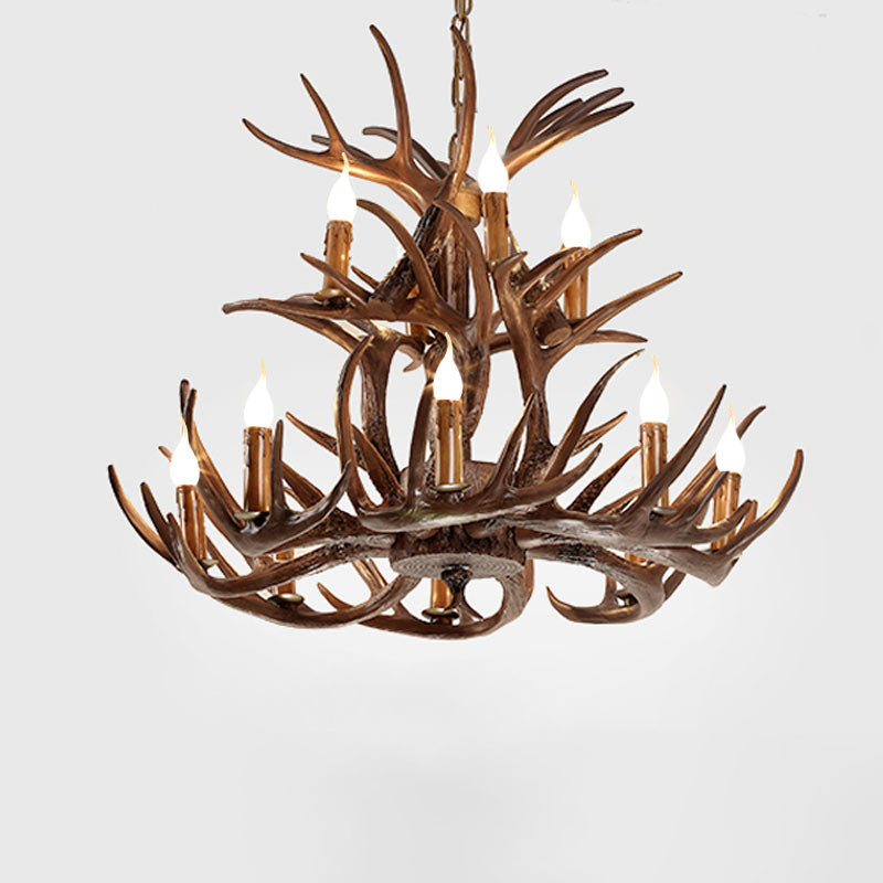 Rustic Resin Antler Chandelier - Artfully Crafted Hanging Light With Exposed Bulb Design