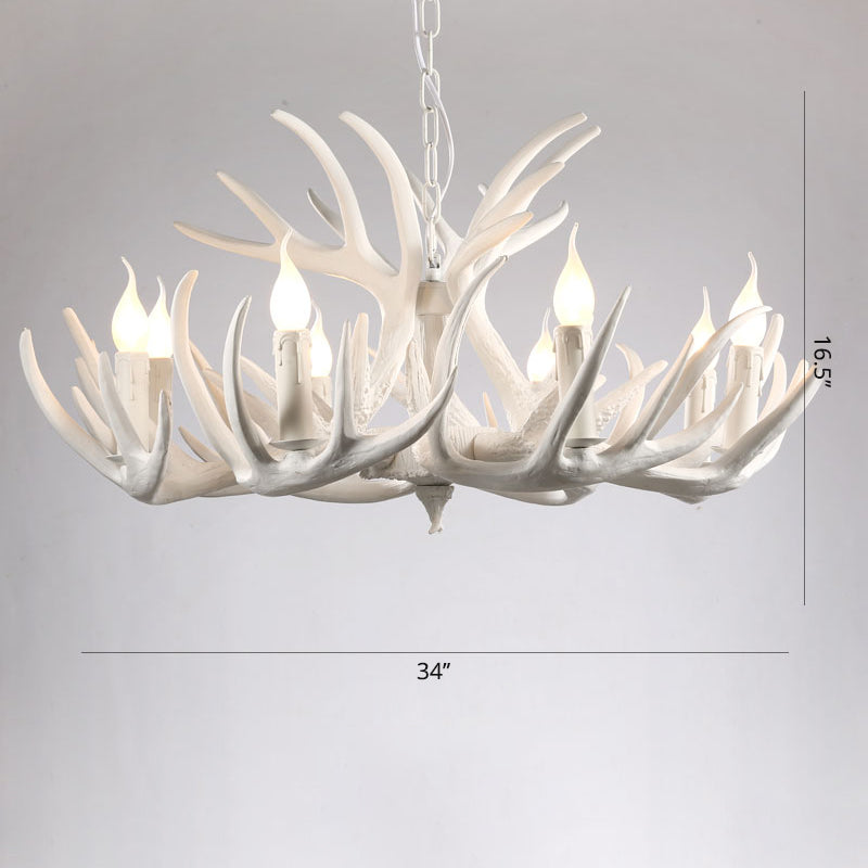 Rustic Resin Antler Chandelier - Artfully Crafted Hanging Light With Exposed Bulb Design