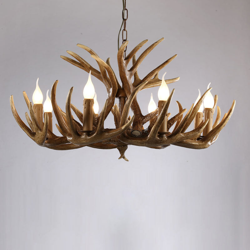 Rustic Resin Antler Chandelier - Artfully Crafted Hanging Light With Exposed Bulb Design 8 / Brown