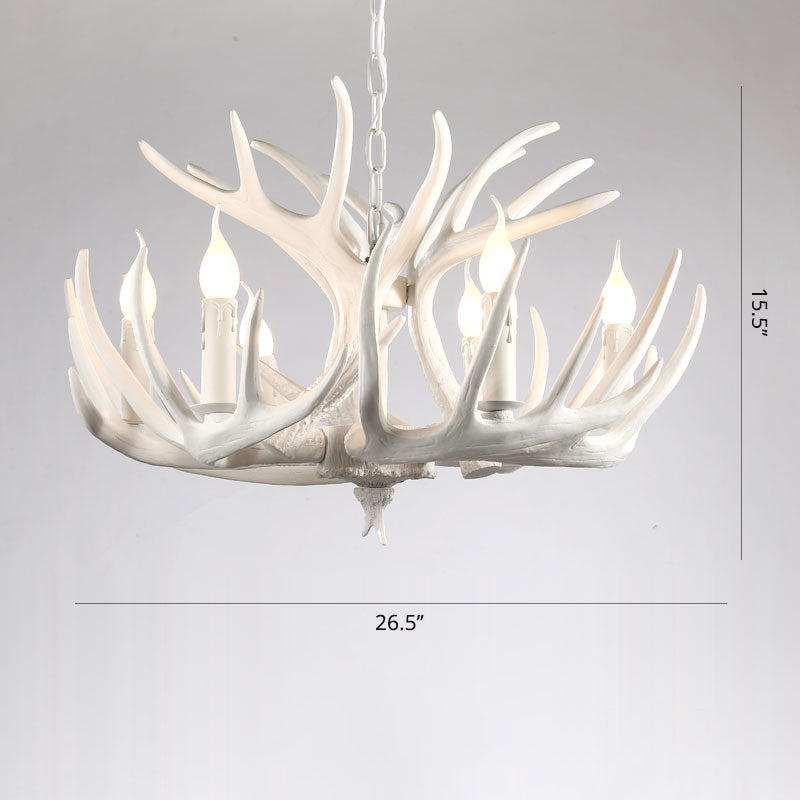 Rustic Resin Antler Chandelier - Artfully Crafted Hanging Light With Exposed Bulb Design