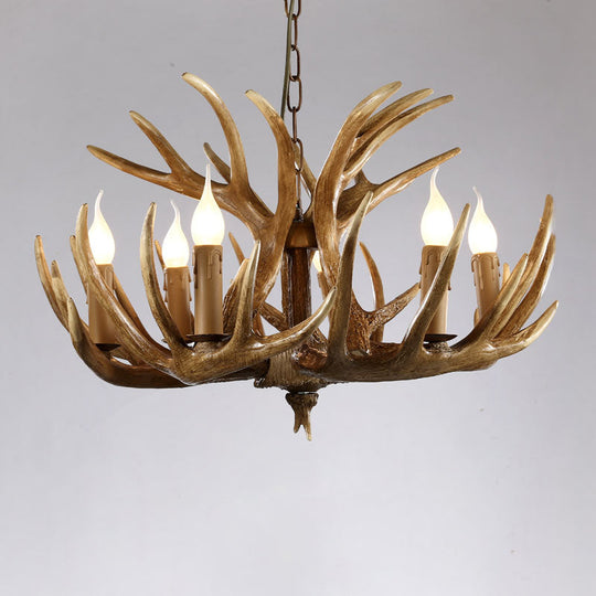 Rustic Resin Antler Chandelier - Artfully Crafted Hanging Light With Exposed Bulb Design