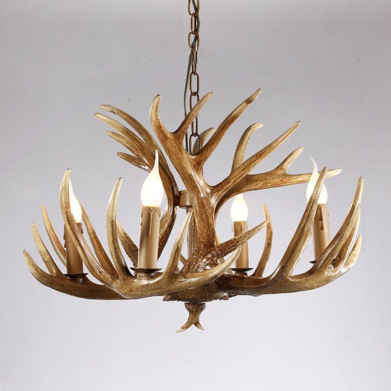 Rustic Resin Antler Chandelier - Artfully Crafted Hanging Light With Exposed Bulb Design