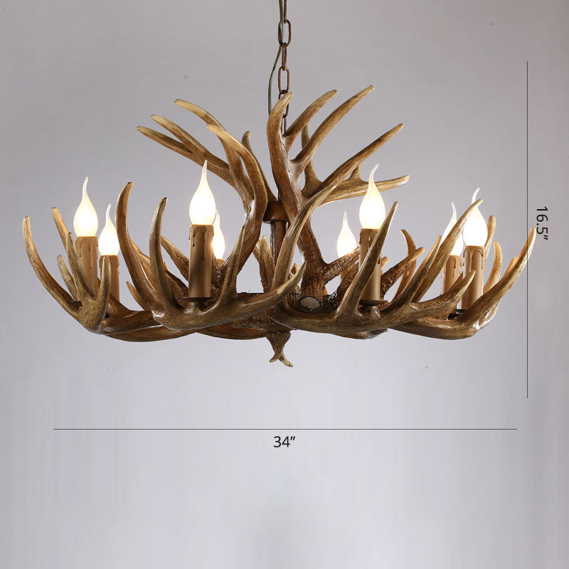 Rustic Resin Antler Chandelier - Artfully Crafted Hanging Light With Exposed Bulb Design