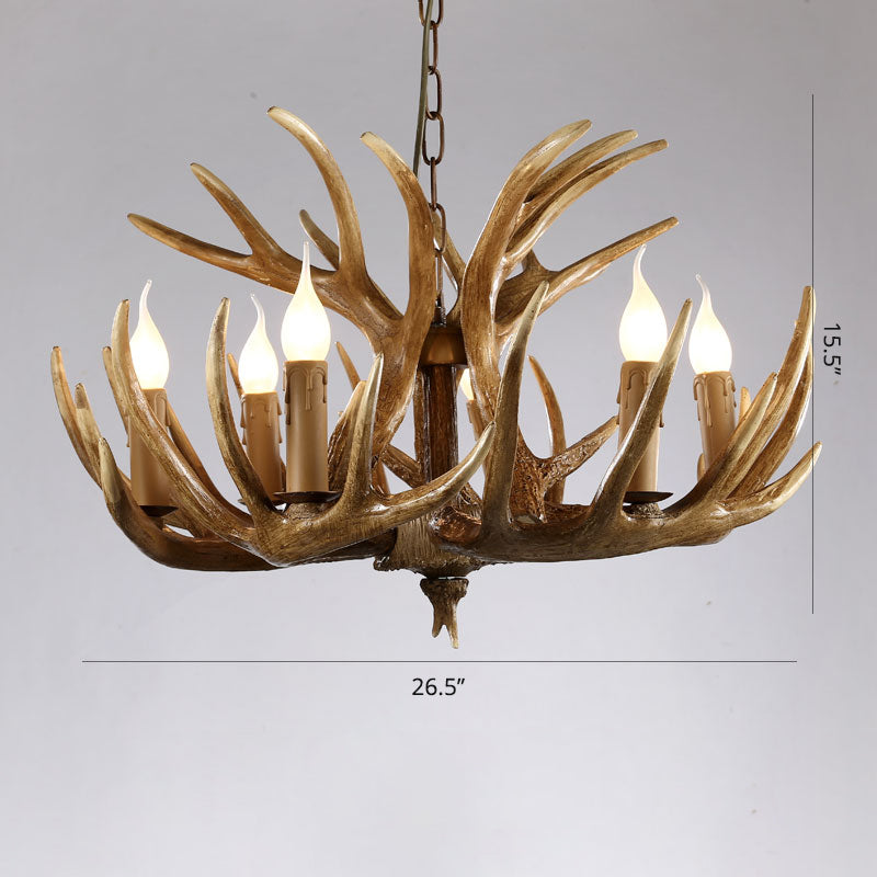 Rustic Resin Antler Chandelier - Artfully Crafted Hanging Light With Exposed Bulb Design