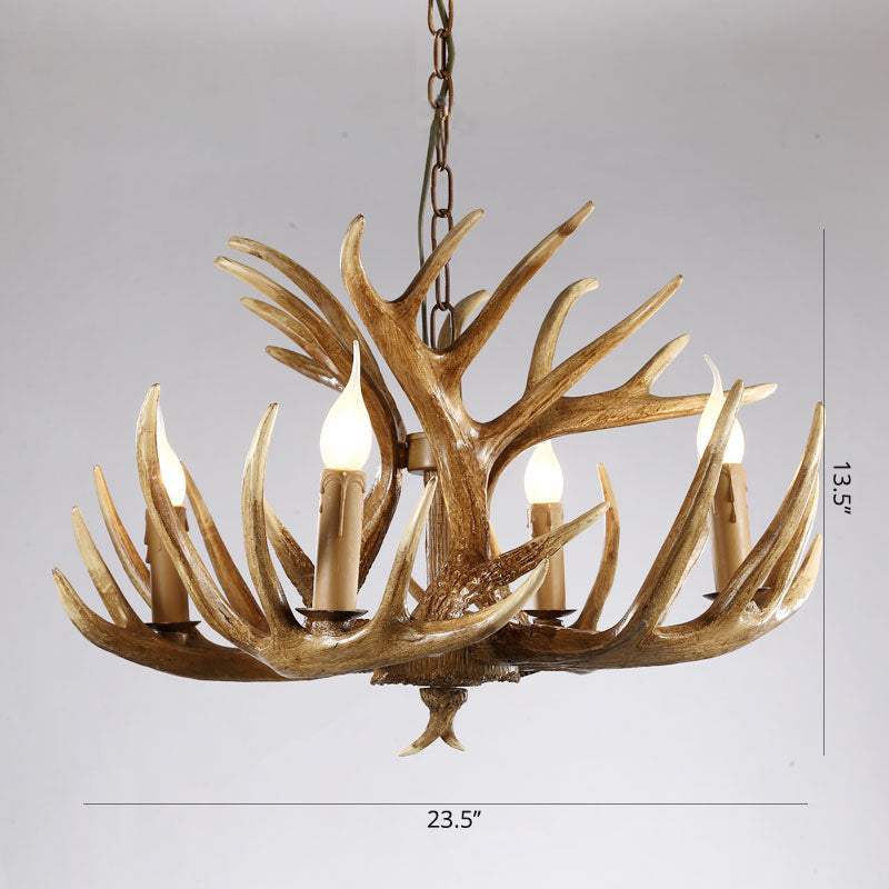 Rustic Resin Antler Chandelier - Artfully Crafted Hanging Light With Exposed Bulb Design