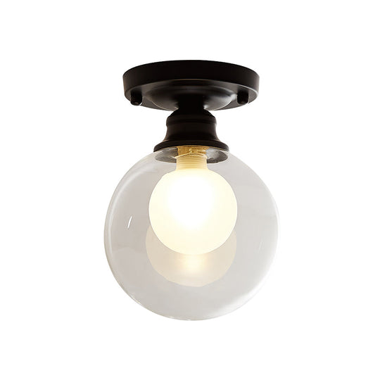 Mini Ball Black Ceiling Flush Mount Light with Dual Blown Glass for Simple and Elegant 1-Light Aisle Lighting