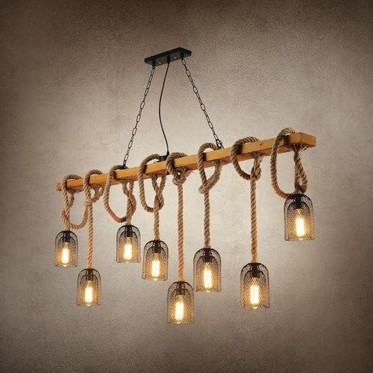 Countryside Mesh Pendant Lamp With Rope Cord 8 / Wood