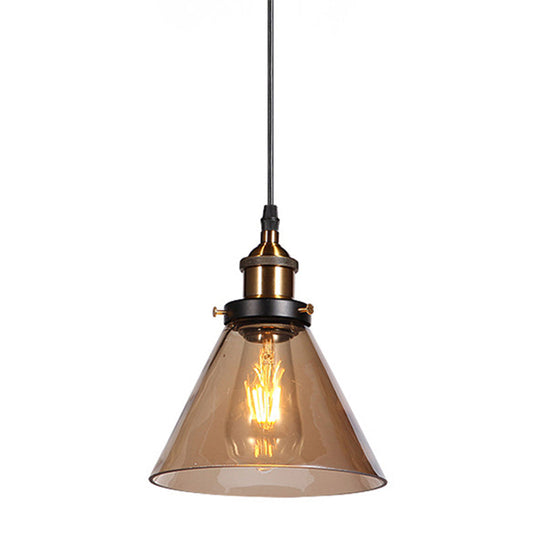 Sleek Glass Nautical Pendulum Light - Modern Geometric Dining Room Pendant Amber / Cone