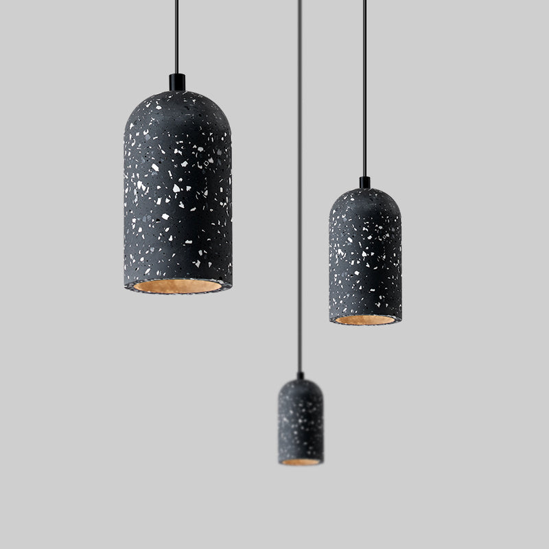 Nordic Style Terrazzo Pendant Light: Sleek Elongated Dome Design For Bedroom Black