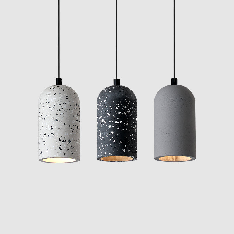 Nordic Style Terrazzo Pendant Light: Sleek Elongated Dome Design For Bedroom White