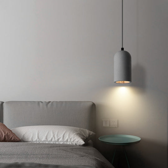 Nordic Style Terrazzo Pendant Light: Sleek Elongated Dome Design For Bedroom Grey