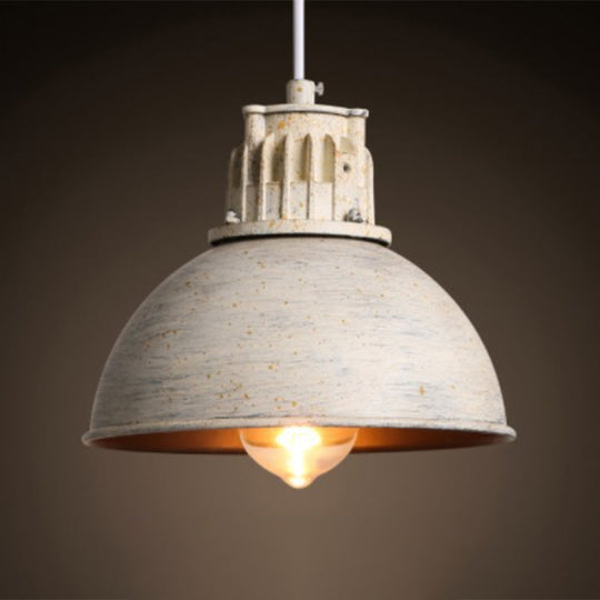 White Distressed Dome Pendant Light - Loft Style Metal Pendulum