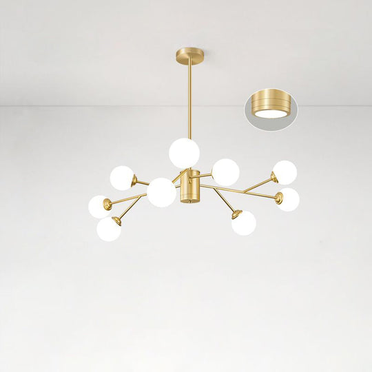 Nordic Milky Glass Chandelier Gold Suspension Light For Living Room 9 /