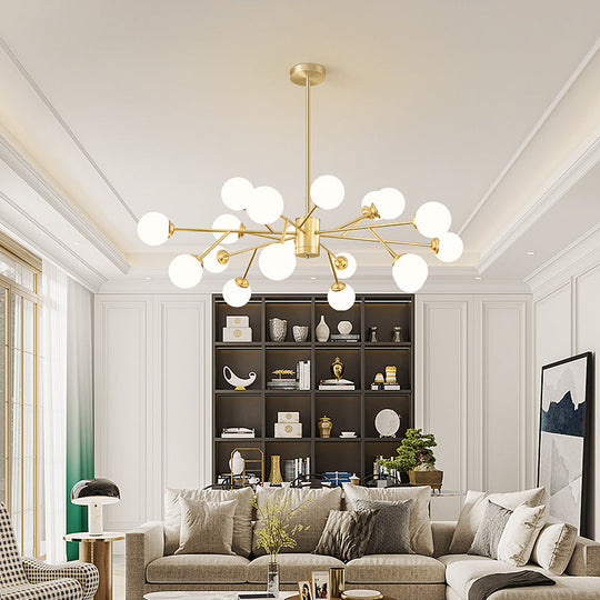 Nordic Milky Glass Chandelier Gold Suspension Light For Living Room