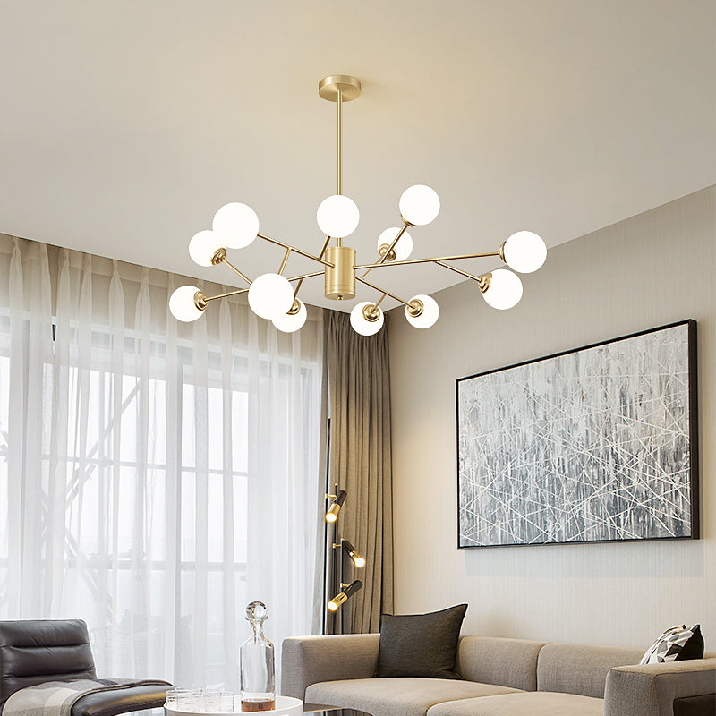 Nordic Milky Glass Chandelier Gold Suspension Light For Living Room