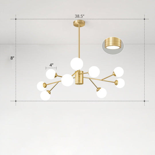 Nordic Milky Glass Chandelier Gold Suspension Light For Living Room