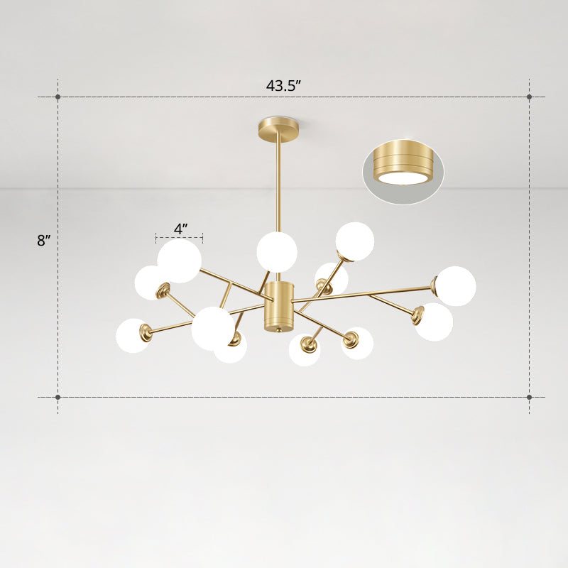 Nordic Milky Glass Chandelier Gold Suspension Light For Living Room