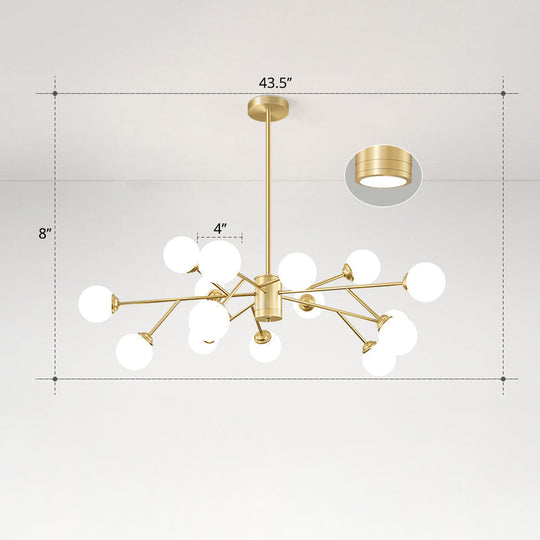 Nordic Milky Glass Chandelier Gold Suspension Light For Living Room