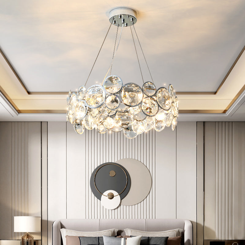 Modern Beveled K9 Crystal Circle Chandelier - 8 Bulb Clear Ceiling Pendant