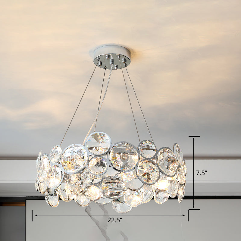 Modern Beveled K9 Crystal Circle Chandelier - 8 Bulb Clear Ceiling Pendant