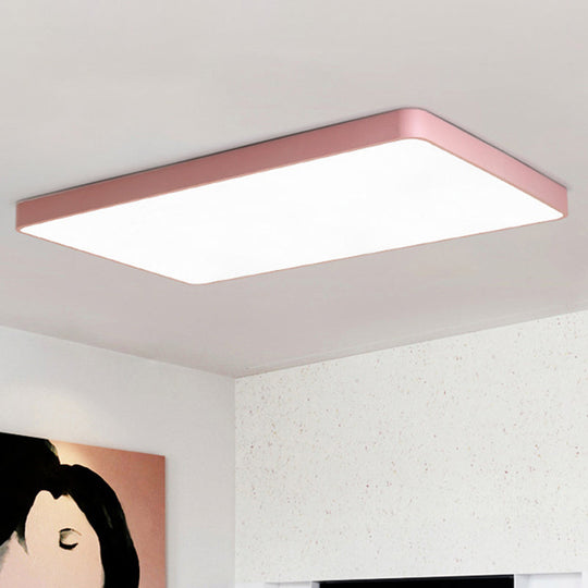 Rectangular Flush Mount LED Ceiling Light Fixture for Living Room - Macaron Acrylic Design