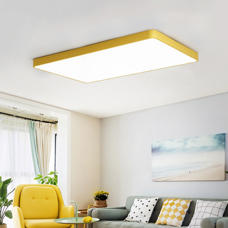 Rectangular Flush Mount Led Ceiling Light Fixture For Living Room - Macaron Acrylic Design Yellow /