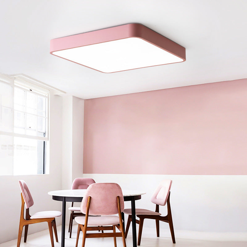 Rectangular Flush Mount LED Ceiling Light Fixture for Living Room - Macaron Acrylic Design