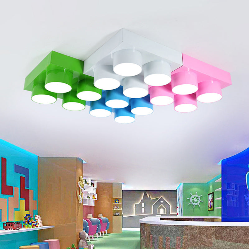 Creative LED Flush Mount Ceiling Light for Kids' Kindergarten with Toy Brick Design