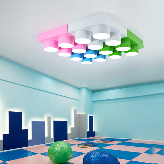 Creative LED Flush Mount Ceiling Light for Kids' Kindergarten with Toy Brick Design