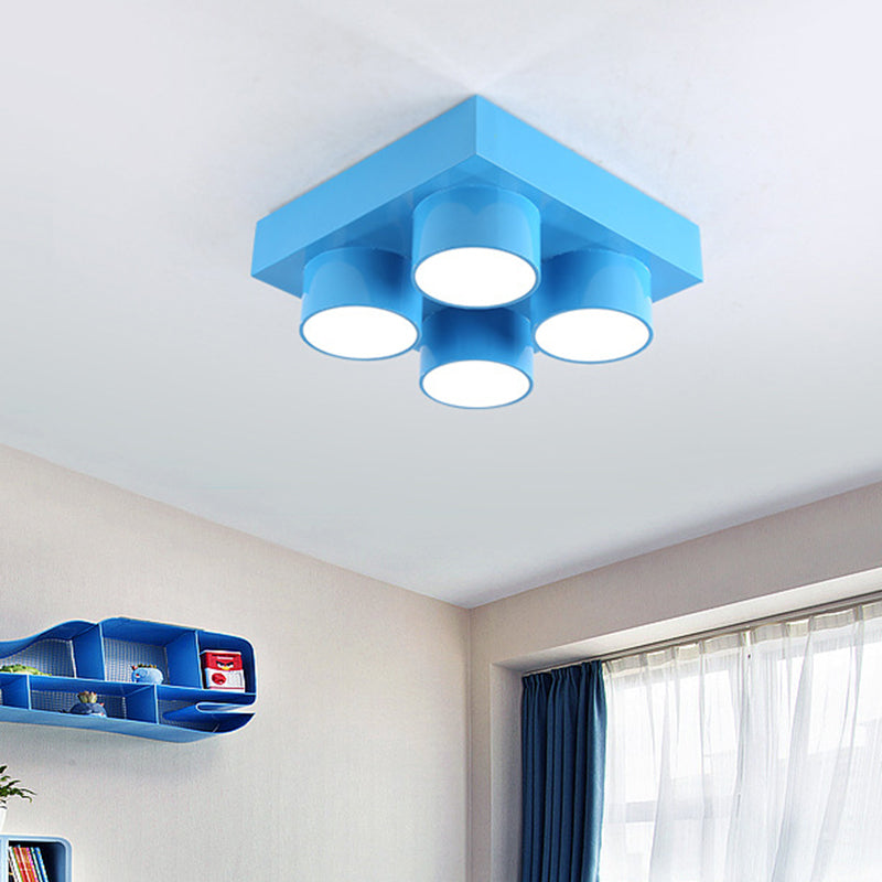 Creative LED Flush Mount Ceiling Light for Kids' Kindergarten with Toy Brick Design