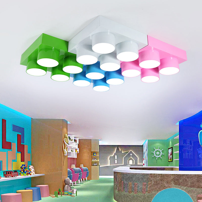 Creative LED Flush Mount Ceiling Light for Kids' Kindergarten with Toy Brick Design