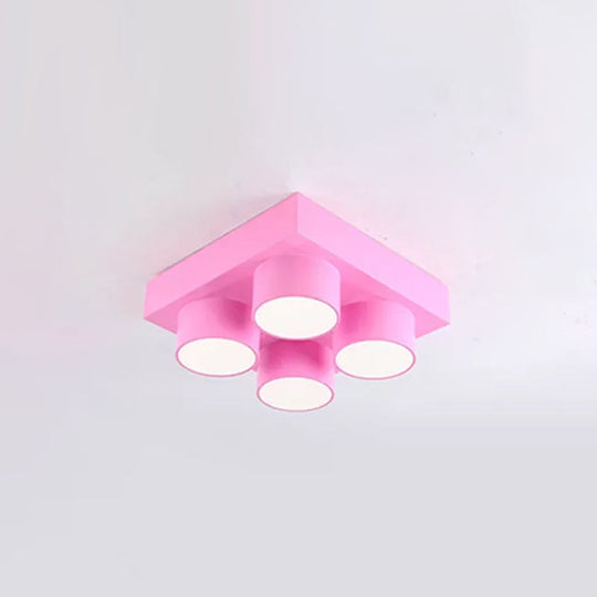 Creative Led Flush Mount Ceiling Light For Kids Kindergarten With Toy Brick Design Pink / White