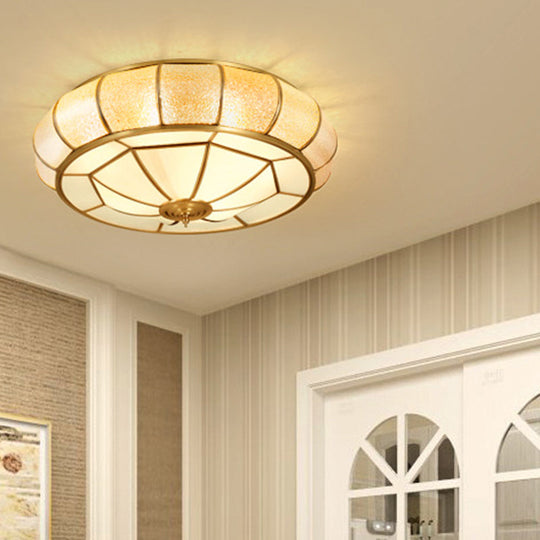 Gold Round Textured Glass Flush Ceiling Light for Traditional Bedroom – Elegant Flushmount Lighting