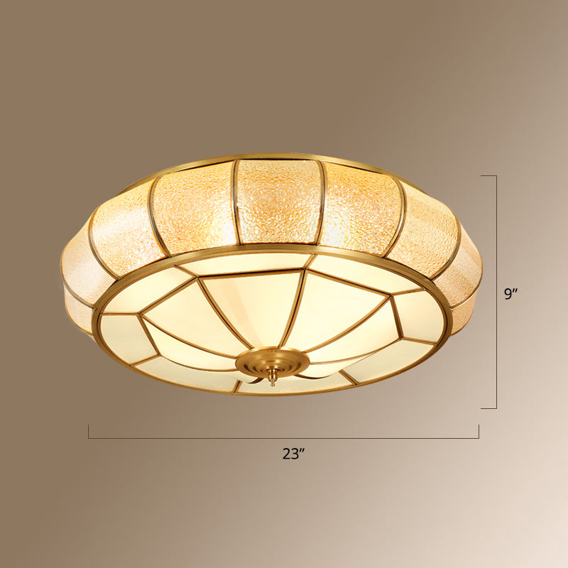 Gold Round Textured Glass Flush Ceiling Light for Traditional Bedroom – Elegant Flushmount Lighting