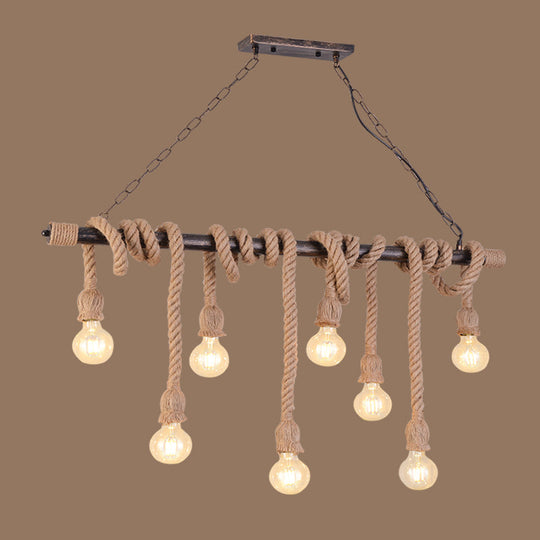 Farmhouse Exposed Bulb Pendant Light With Wood Hemp Rope - Ideal For Restaurants 8 /